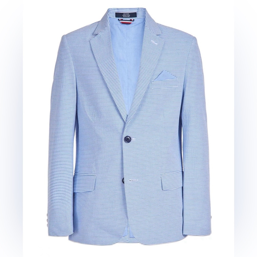 Tommy Hilfiger Big Boys Blue White Striped Seersucker Blazer SZ 10 Classic NWT